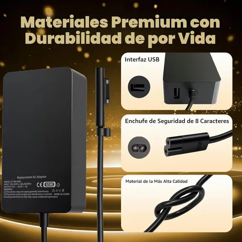 Vista 4 de Reemplazo para cargador de portátil Microsoft Surface Pro 10, 9, 8 de 65 W
