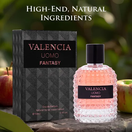 Vista 3 de Valencia UOMO Fantasy Men EDP - Fragancia picante y amaderada - Notas de salida de manzana roja dulce, cardamomo y bergamota de Calabria - Aroma