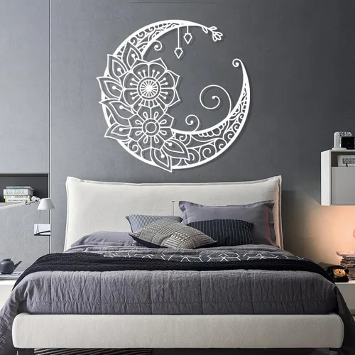 Vista 5 de Cadeali Arte de pared de metal bohemio, mandala de fase lunar, negro (18 x 18 pulgadas)
