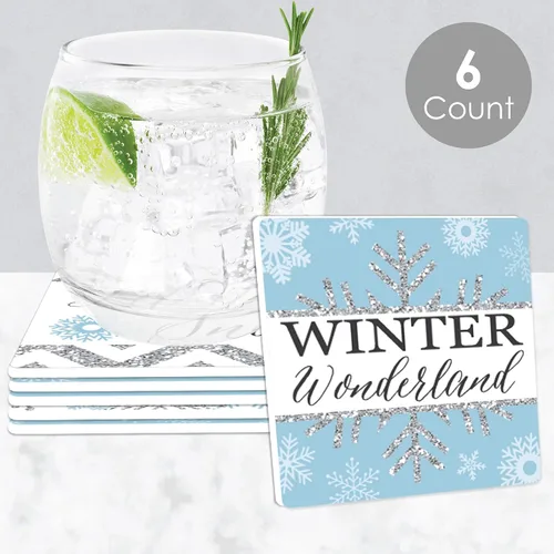 Vista 2 de Big Dot of Happiness Winter Wonderland – Copo de nieve para fiestas y decoraciones de boda de invierno – Posavasos – Juego de 6