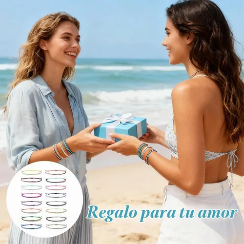 Vista 5 de Brazaletes impermeables de cuerda, para verano, con ola, brazalete para amistad, hecho a mano, para niña A-16 pulseras de cuerda
