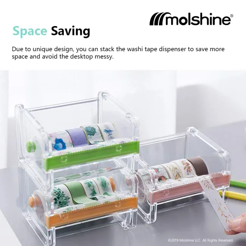 Vista 3 de molshine Dispensador de cinta adhesiva Washi transparente para escritorio, cortador de cinta, soporte de cinta adhesiva (no incluye cinta adhesiva)