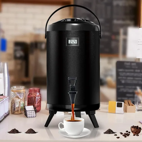 Vista 2 de Dispensador aislado de bebidas - Dispensador térmico de té frío y caliente - Acero inoxidable 12L/3.2 galones con espita para café caliente y té