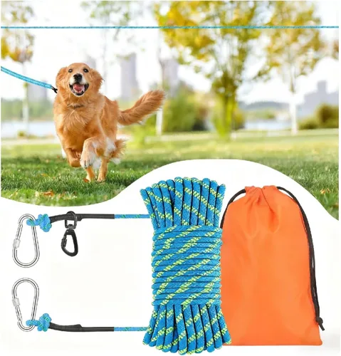 Vista 8 de Correa de perro de 25 pies, correa larga para perros al aire libre, cable de amarre de perro, correa para acampar, atadura para el patio, línea
