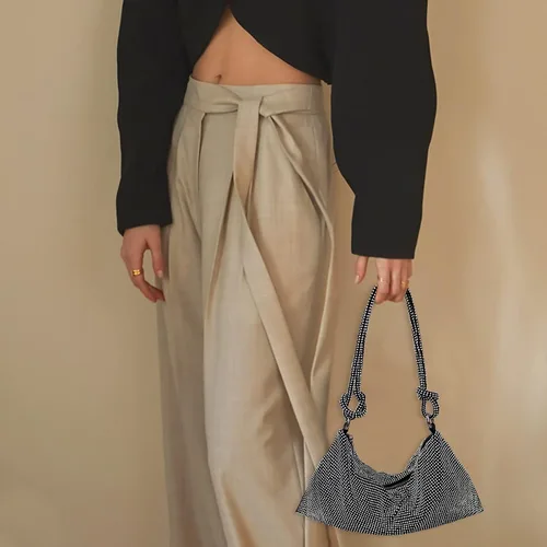 Vista 2 de Bolso Hobo plateado con diamantes de imitación, bolso de noche negro brillante para mujer, fiesta de graduación, boda