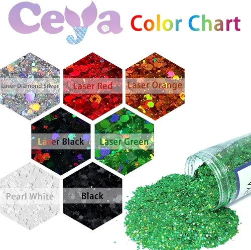Vista 5 de Ceya Brillantina gruesa holográfica, 1 libra/16 onzas, oro diamante a granel, purpurina mixta gruesa y fina embotellada con lentejuelas metálicas