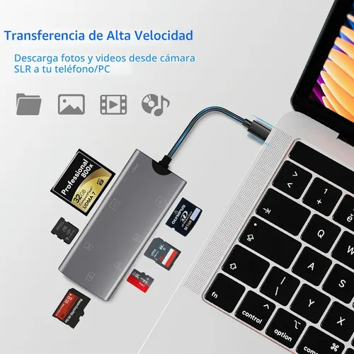 Vista 4 de Lector de tarjetas de memoria múltiple 5 en 1, lector de tarjetas de aluminio SD/TF/CF/MS/M2/Cfast/Memory Stick Pro Duo/Micro SD adaptador