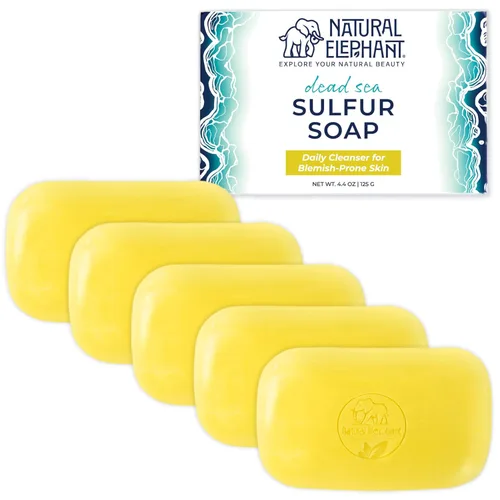 Vista 14 de Natural Elephant Barra de jabón de azufre del Mar Muerto Jabón aclarante facial y corporal con sal del mar muerto y aloe vera 4.4 oz (125 g)