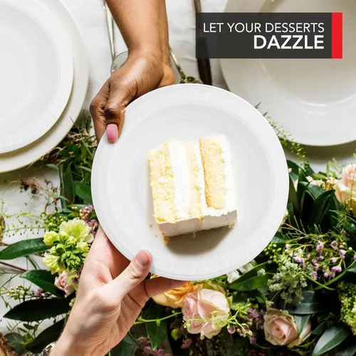 Vista 6 de Stock Your Home 200 platos de plástico blanco de alta calidad, platos desechables blancos de 6 pulgadas para pastel de boda, platos de postre
