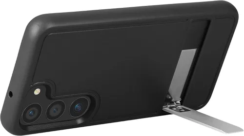 Vista 8 de kwmobile Funda compatible con Samsung Galaxy S23 con soporte, carcasa rígida con parachoques suave y soporte, color negro