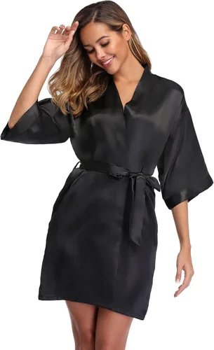 Vista 4 de iFigure, Bata estilo kimono corto, albornoz, batas de novia sedosas, bata de baño