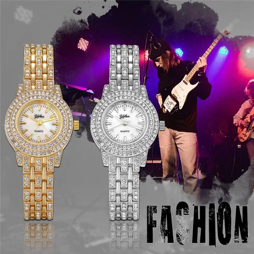 Vista 3 de JewelryWe Women Watches Gold Tone Alloy Rhinestone Quartz Watch Stylish Bling Dress Watch Wristwatches for Christmas