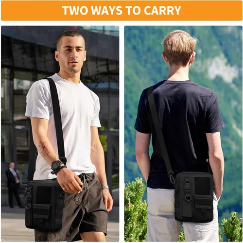 Vista 6 de Wowelife Bolsa de mensajero de lona pequeña, Bolso de hombro negro clásico vintage, Bolso táctico pequeño marrón, Crossbody Casual Pack