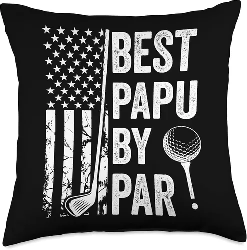 Vista 4 de Best Dad By Par Golfing Apparel by AlphaONE Best Papu by Par USA Flag Father's Day Golfing Dad Throw Pillow, 16x16, Multicolor