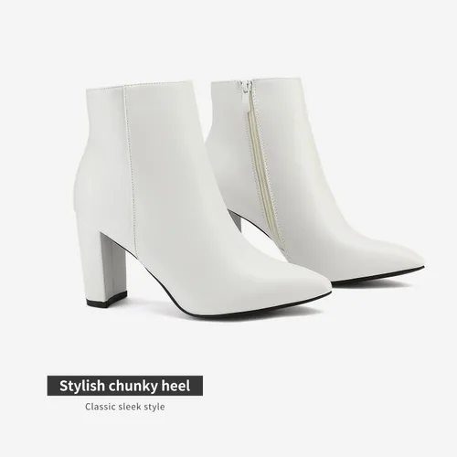 Vista 4 de DREAM PAIRS - Botines de tacón grueso para mujer, botas hasta el tobillo con punta puntiaguda