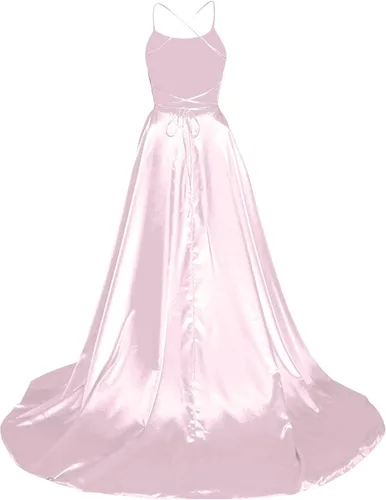 Vista 3 de Vestidos de verano, vestidos largos de baile para mujer, elegantes, cuello alto, sin espalda, vestidos largos acampanados, cruzados, satén espaguetis