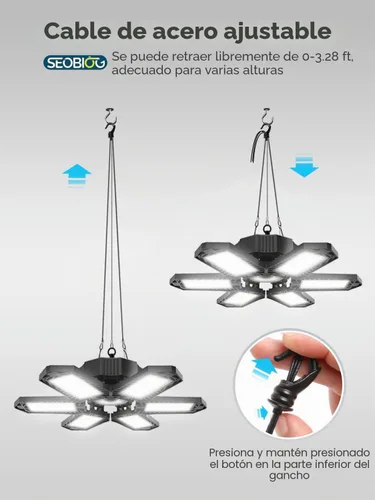 Vista 6 de SEOBIOG Luz de garaje enchufable, 200 W, 20000 lúmenes, luz de tienda enlazable con interruptor de encendido/apagado, luces LED colgantes de 6500 K