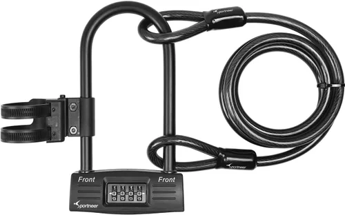 Vista 4 de Sportneer Cerradura de bicicleta: Cerradura en U de combinación sin llave de 0.551 in con cable de acero de seguridad de 5 pies - Cerraduras en U