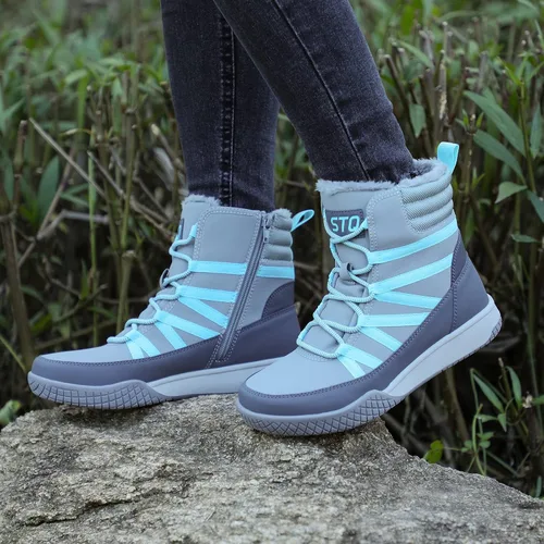 Vista 6 de STQ Botas de invierno para caminar para mujer, con cremallera, ligeras, acogedoras, botines con cordones