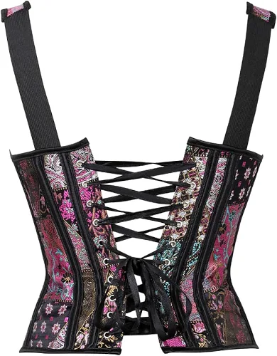 Vista 4 de Zhitunemi - Corsé con tirantes de hombro para mujer sobre el busto estilo Jacquard gótico