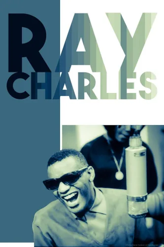 Vista 2 de Póster de música retro laminado de Ray Charles Green Tint - Arte de pared de borrado en seco, 16 x 24 pulgadas