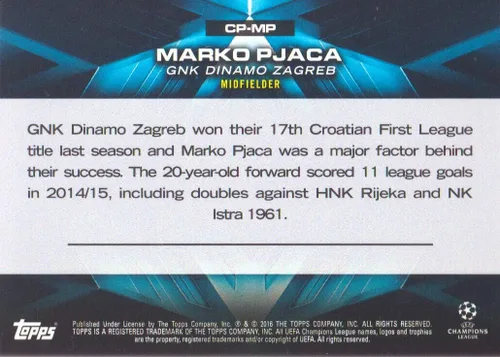 Vista 2 de 2015-16 Topps UEFA Champions League Showcase Pedigree #CP-MP Marko Pjaca