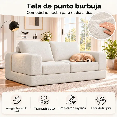 Vista 7 de Sofá Seccional Modular Cloud, Combinación DIY Sofá Modular para Sala de Estar, Sofás de Asiento de Amor de Tela Tejida Única con 2 Almohadas, Sofá
