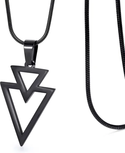 Vista 4 de MOO&LEE Collar con colgante geométrico para hombre, collar triangular de acero inoxidable con cadena de serpiente de 22 pulgadas