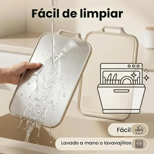 Vista 3 de Tabla de cortar de acero inoxidable para cocina, tablas de cortar grandes 2 en 1 de doble cara, tabla de cortar de acero inoxidable de grado