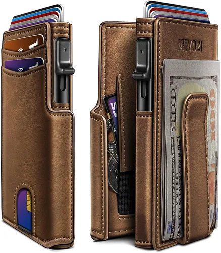 Vista 10 de miyozi Billetera para hombre, con clip para dinero, bolsillo para monedas, ventana para identificación, delgada, bolsillo frontal con bloqueo RFID
