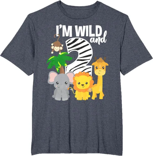 Vista 65 de Camiseta de cumpleaños con temática de zoológico de I'm Wild and 2, Negro, S