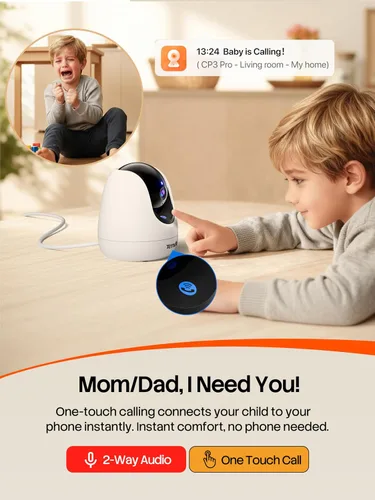 Vista 3 de Tenda CP3 Pro 2K Cámara de seguridad interior con WiFi 6 y detección AI para bebés/mascotas - Monitor de bebé, cámara para mascotas para el hogar