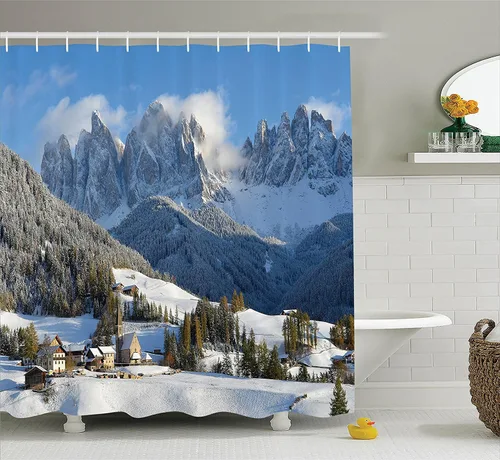 Vista 69 de Ambesonne Decor Collection, juego de cortina con ganchos para regadera Amarillo y marrón