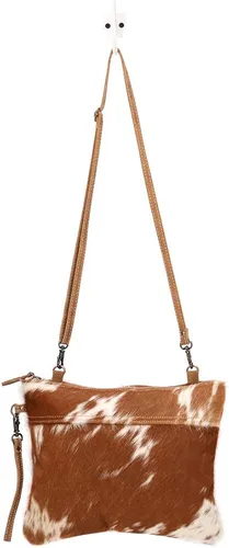 Vista 5 de Myra Bag Ivory & Drab Upcrecycled cuero y cuero de vaca bolso de la bolsa de la muñeca S-1491
