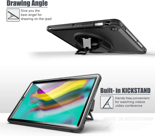 Vista 3 de Dteck Funda para Galaxy Tab S5e 2019, resistente, de cuerpo completo, resistente, a prueba de golpes, con correa de mano giratoria para tableta