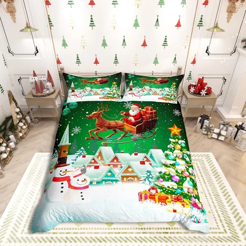 Vista 7 de Juego de funda de edredón con diseño de ciervo de cabaña, tamaño twin, juego de ropa de cama rústica de tablón de madera de árbol de Navidad
