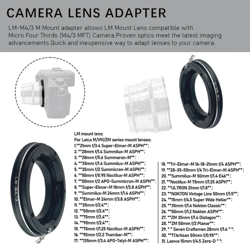 Vista 4 de Adaptador de lente LM a M4/3, compatible con LM Zeiss ZM, lente Voigtlander VM para con cámara de montaje micro 4/3 (MFT, M4/3), como EP1, EP2, EP3