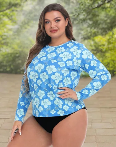 Vista 7 de HDE Camiseta de protección contra erupciones UPF 50 de manga larga Hibisco azul