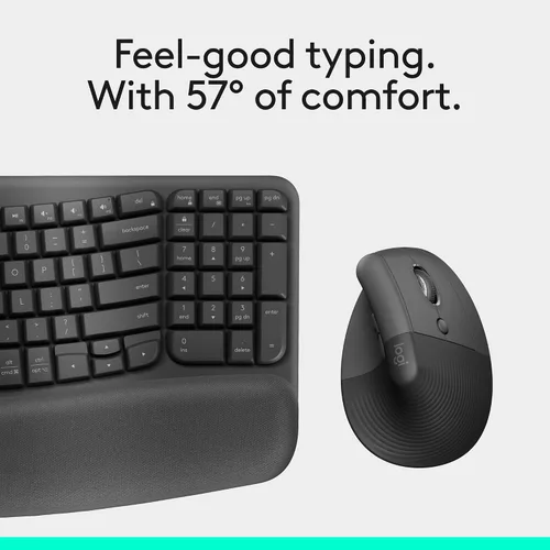 Vista 9 de Logitech Wave Keys & Lift - Combo ergonómico de teclado y mouse inalámbricos, con reposamanos acolchado, fácil de cambiar, Bluetooth, para sistema
