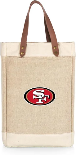 Vista 3 de PICNIC TIME NFL Pinot - Jute 2 Bottle Insulated Wine Bag - Wine Tote Bag - Wine Gift Bag, (Beige)