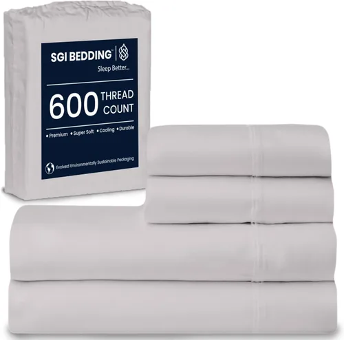 Vista 14 de SGI Bedding - Juego de sábanas de 600 hilos, 4 piezas, 100% de algodón egipcio, tamaño completo, juego de sábanas con bolsillo profundo de 38 cm