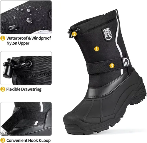 Vista 3 de FREE SOLDIER Botas de nieve para hombre, impermeables, aisladas, antideslizantes, con forro extraíble