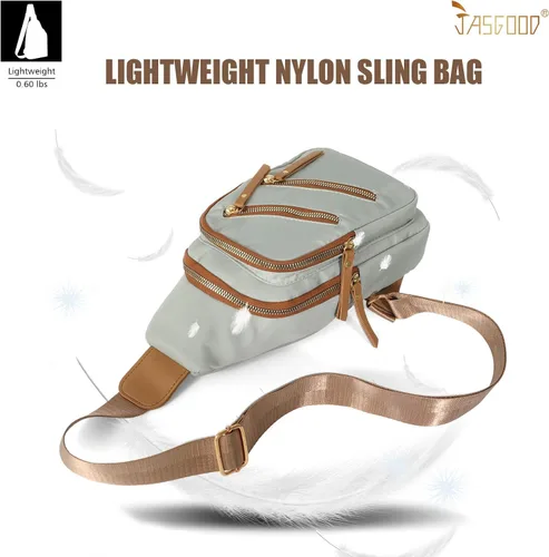 Vista 7 de JASGOOD Mochila bandolera pequeña para mujer, cangurera, cangurera, bolsa de hombro para viajes, D-light Verde