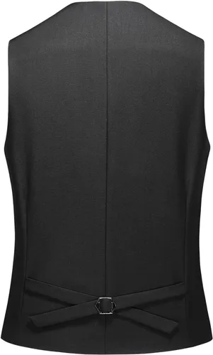 Vista 5 de Trajes de 3 piezas para hombre, traje ajustado de un botón, traje sólido, chaqueta, chaleco, pantalón.. Negro