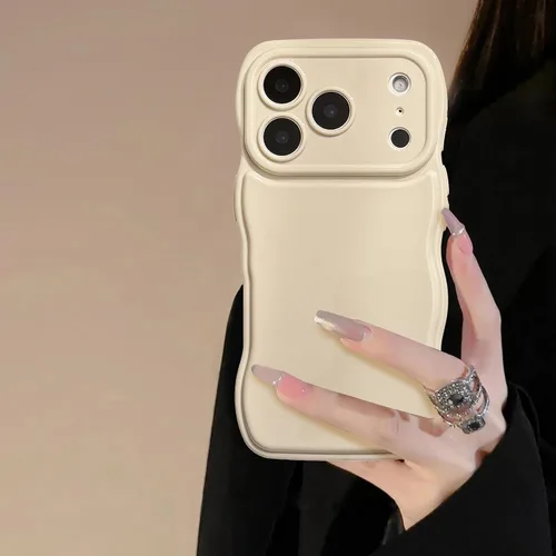 Vista 14 de FABSPARK - Funda para iPhone 11, diseño simple, marco ondulado, estética, silicona suave, color beige