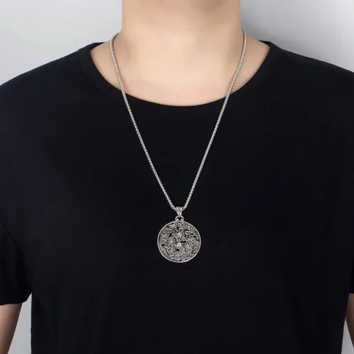 Vista 5 de Collar de plata de ley 925 para hombre, 100 % de plata de ley 925, diseño vintage, colgante de dragón, joyería de plata para hombre, regalo