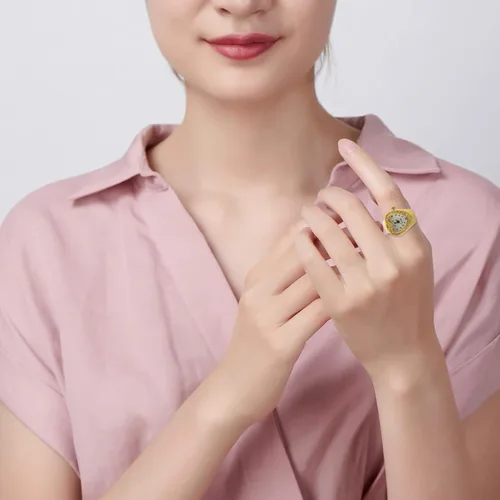 Vista 8 de Mikikit Reloj de anillo para mujer, reloj de dedo elástico con sincronización precisa, forma de corazón, reloj de dedo de cuarzo, reloj de anillo