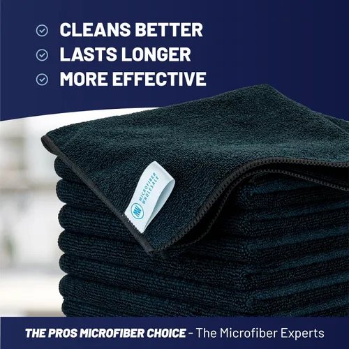 Vista 2 de Microfiber Wholesale Toallas de microfibra Pro Multi Surface de 16" x 16" a granel Caja: 216 Cantidad (negro)