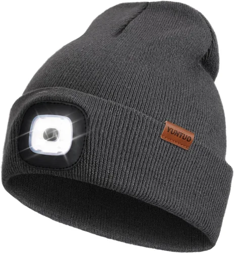 Vista 16 de Gorro LED con la luz, unisex, linterna frontal recargable por USB, gorro de punto de invierno, regalos para hombres, papá, esposo, él Azul Oscuro