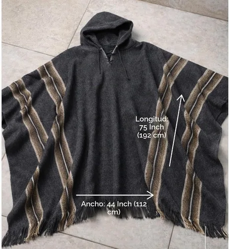 Vista 6 de Gamboa Alpaca Poncho for Men with Hood Negro